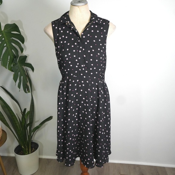 Kate Spade New York Dresses & Skirts - Kate Spade Daisy Floral Dress Womens 8 Black Pink Sleeveless Zip Midi Smocked